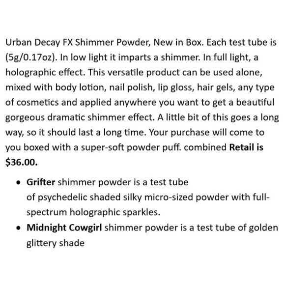 Urban Decay FX Face & Body Shimmer Powder Grifter & Midnight Cowgirl R $36 - Picture 2 of 4